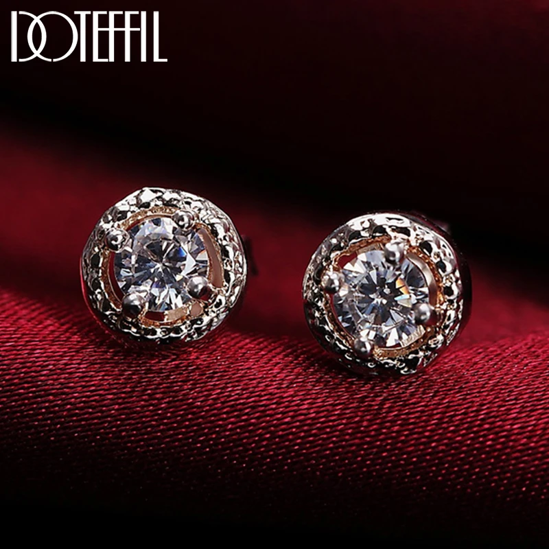 

DOTEFFIL 925 Sterling Silver Round Zircon Stud Earrings for Women Wedding Engagement Fashion Charm Jewelry