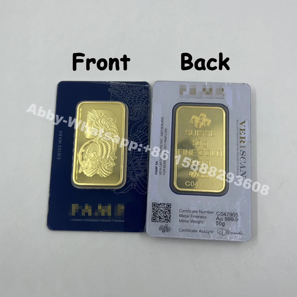 

New Switzerland 50 gram 24k Gold Plated Bar Original Copy Swiss Lady Bullion Ingot Replica Sealed Packaging (non-magnetic)