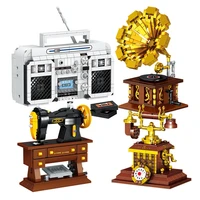 mini building blocks retro gramophone telephone radio creative machine model building ornaments childrens educational toys gift