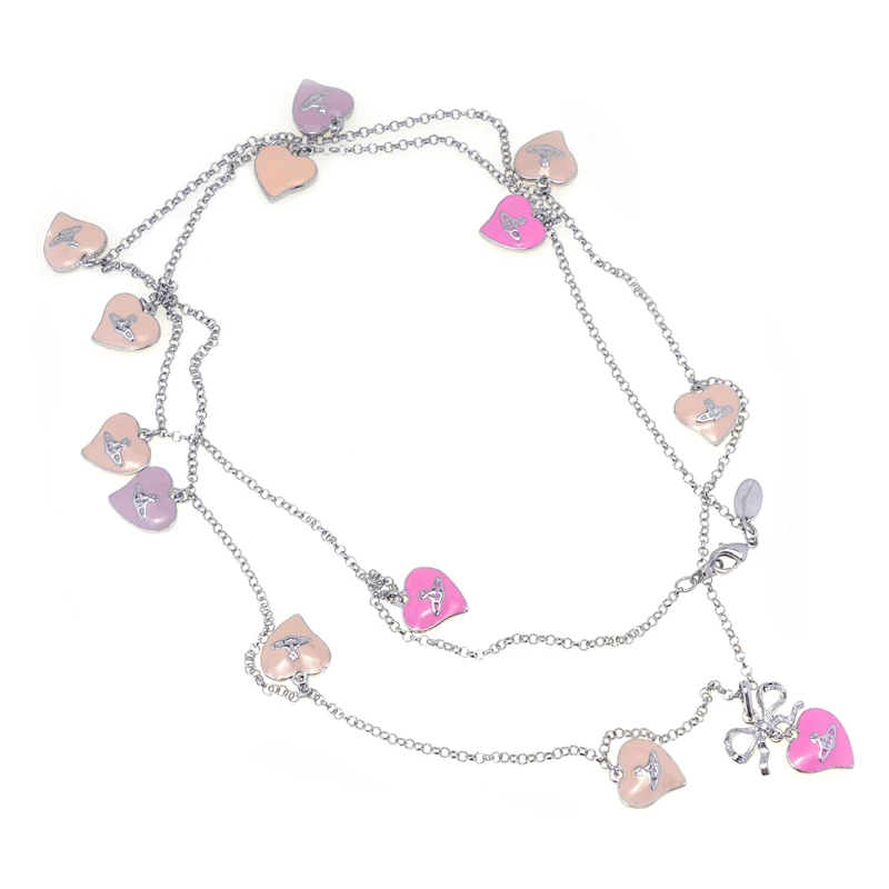 

Vivienne West Queen Thirteen Pink Heart Saturn Necklace For Fashion Women Jewelry Punk Style Love Planet Chain Couple Gift