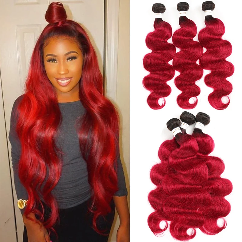 1B 99J/Burgundy Paquete de cabello humano ombré rojo brasileño ondulado cabello humano postizo mechones Remy extensión de cabello puede comprar 3/4 mechones
