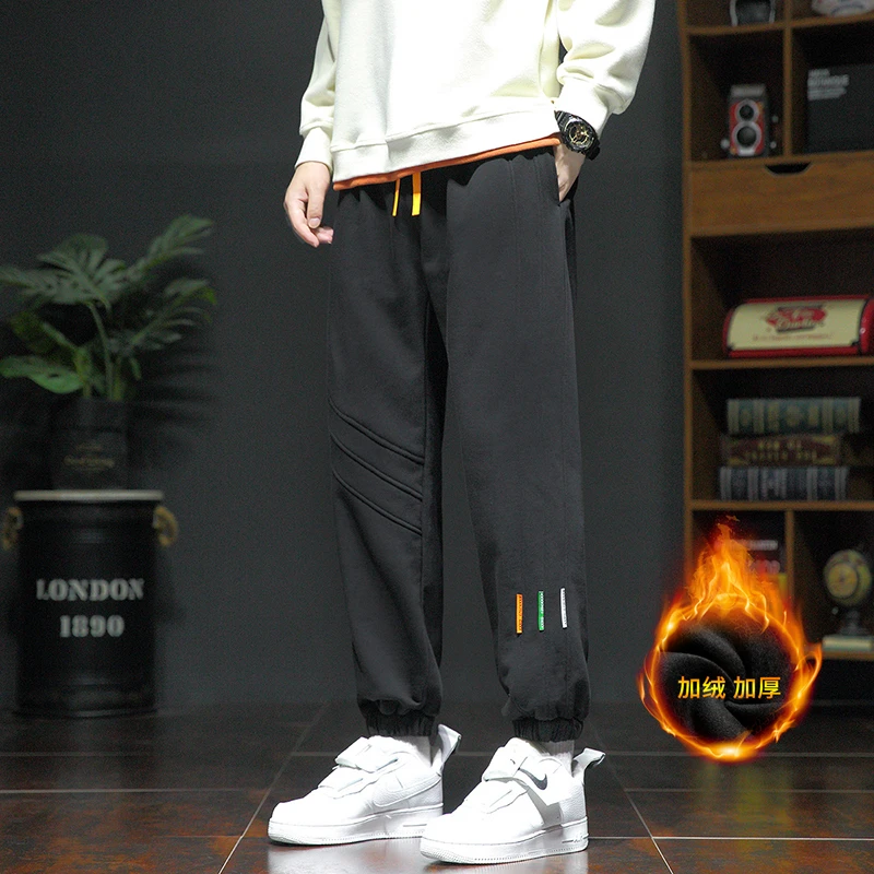 

M-8XL Mens Fleece Trousers Sweatpants Autumn Winter Thick Warm Fleece Cotton Casual Sport Outdoor Running Stripe Pants Plus Size