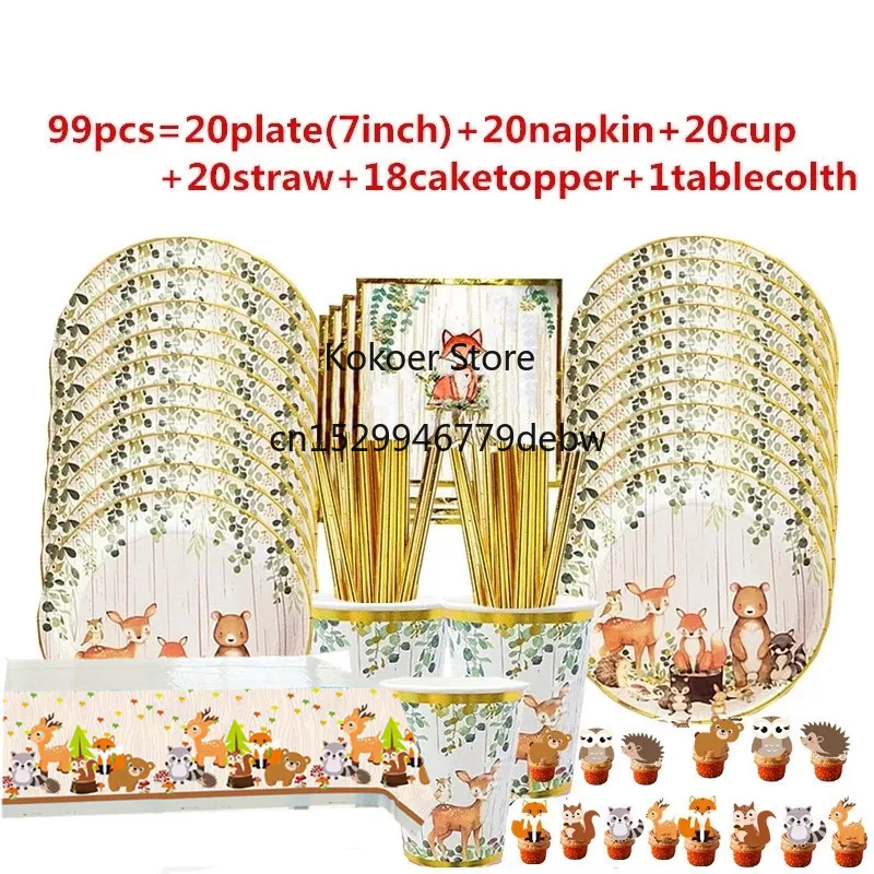 

Jungle Animal Disposable Party Tableware 1st Wild One Birthday Party Decor Kids Baby Shower Safari Forest Theme Party Supplies