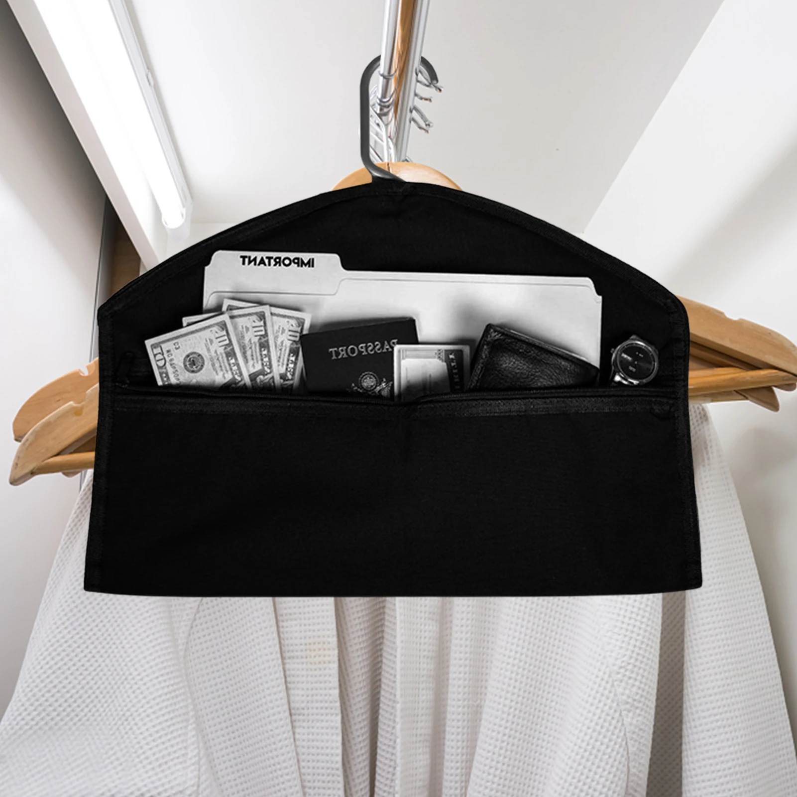 

Hanger Diversion Safe Hidden Pocket Safe Fits Under Hanging Clothes with Pocket to Hide Valuables for Home or Travel