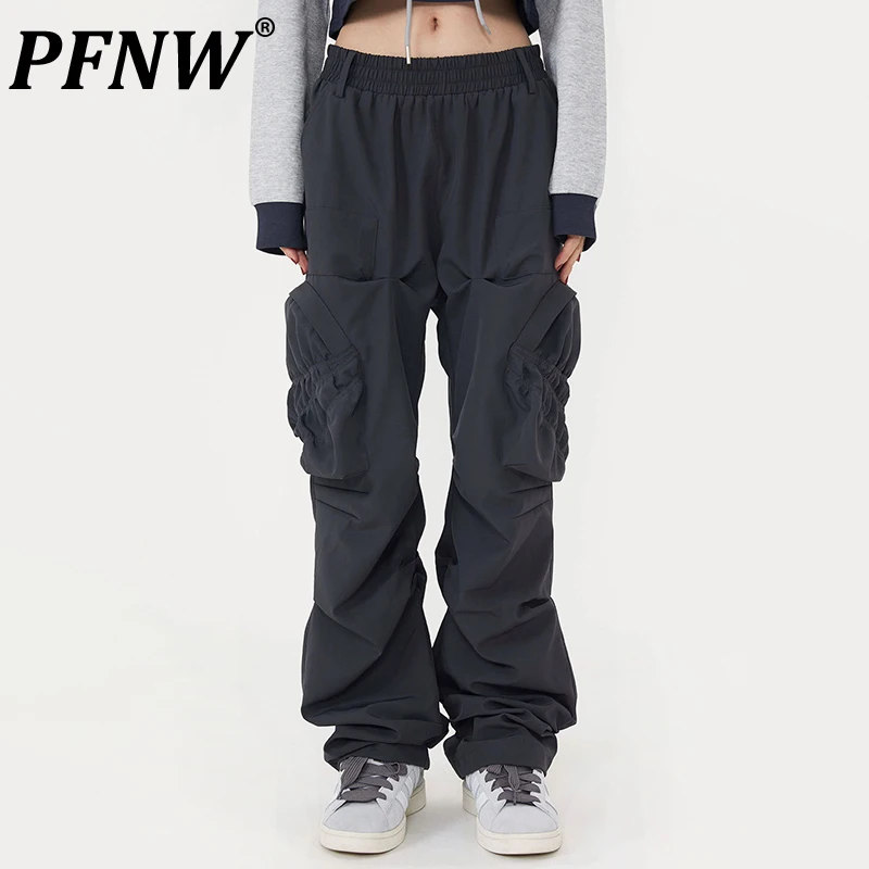 

PFNW Spring Autumn Men's Fashion Drawstring Design Streetwear Cargo Pants Trendy Baggy Multi Pockets Straight Trousers 12A8060