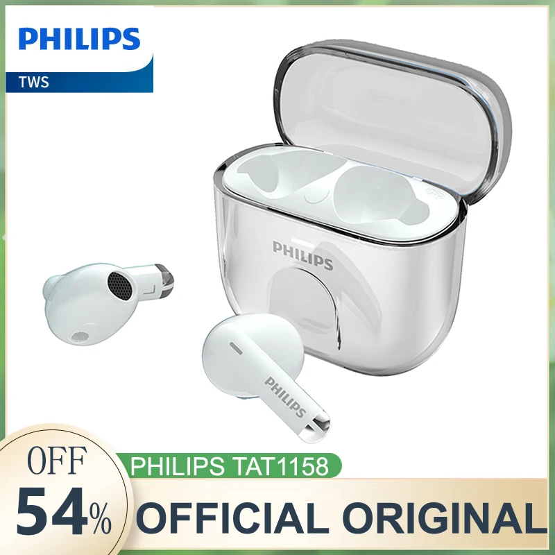 

Philips TAT1158 Earphone Wireless Bluetooth 5.3 Headphone HiFi Stereo Game Earbuds AI Mic HD Call Headset 350mAh Long Standby