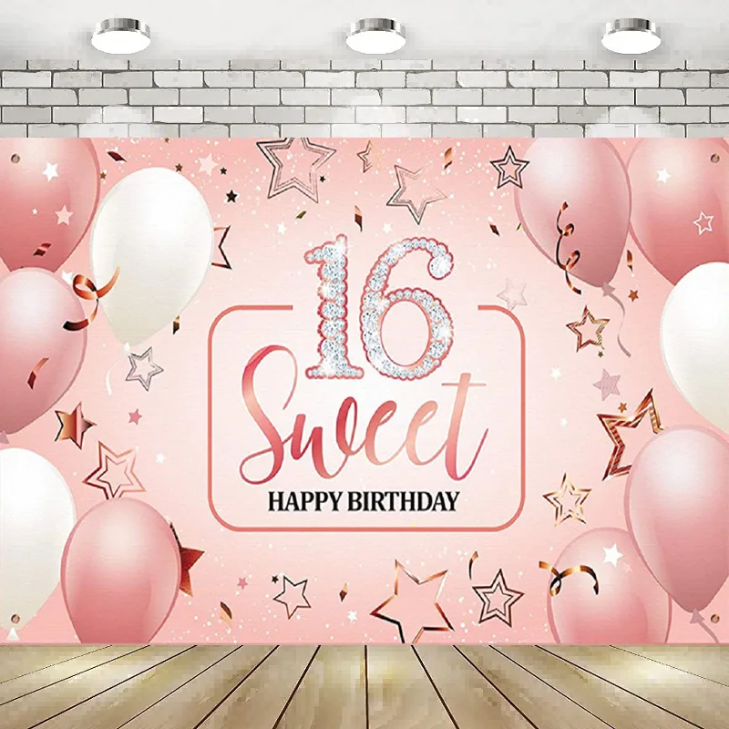 

Фон для фотографирования с надписью «Happy 16th Birthday Вечерние