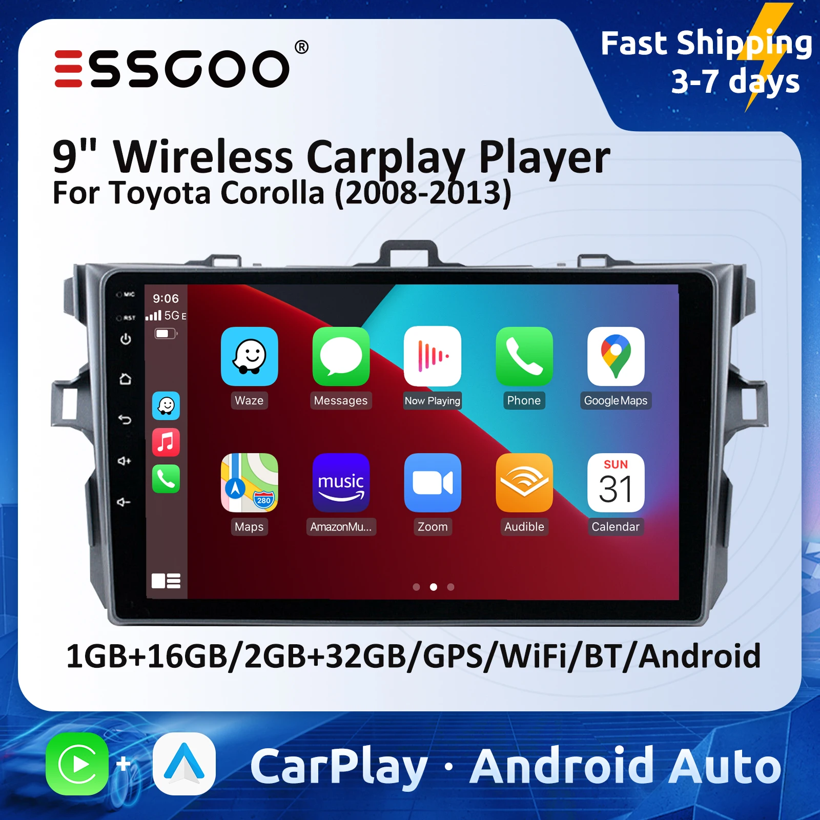 ESSGOO 9 &quotавтомобильный радиоприемник Android Auto Carplay автомобильная стерео Mirror Link