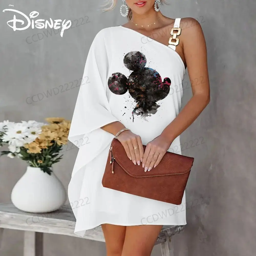 Prom Dresses 2023 Diagonal Collar Luxury Party Dress Disney Minnie Mouse Mickey One-Shoulder Elegant Women Evening Sexy Collar