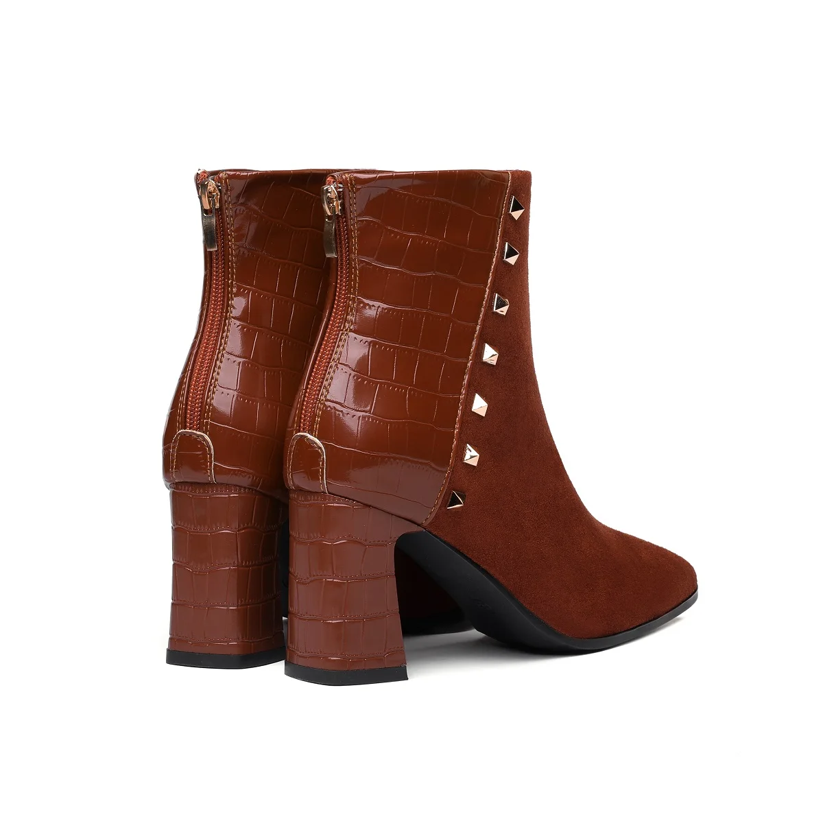 Free Shipping women's low boots booties stone PU and Suede PU buckles covered square chunky heels and back zipper spring booties