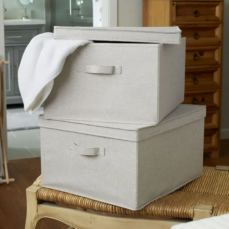 

Large Fabric Storage Bin with Lid, Set of 2, Silver Linen