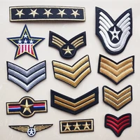 golden shield star embroidery iron on patches for clothing military stickers stripes appliques on backpack silver wing badges