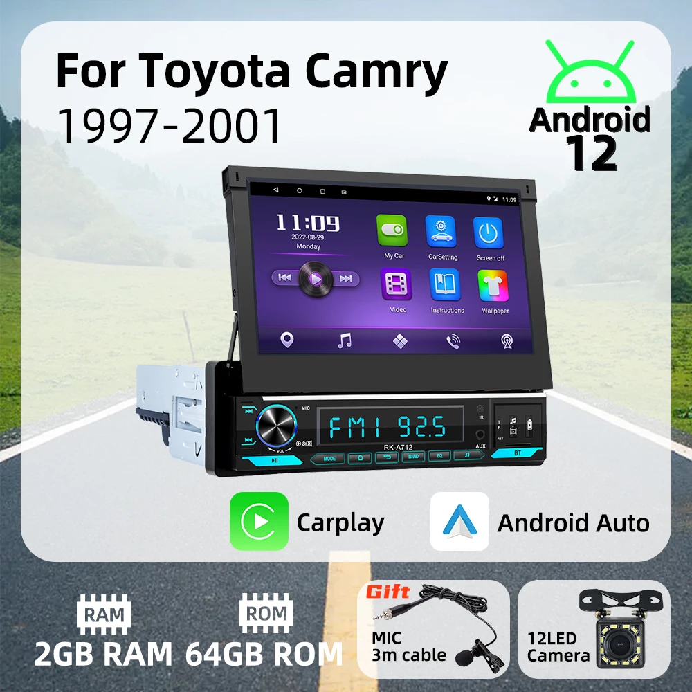 7-дюймовый выдвижной экран Carplay Android Auto автомобильный мультимедиа 1 Din радио для