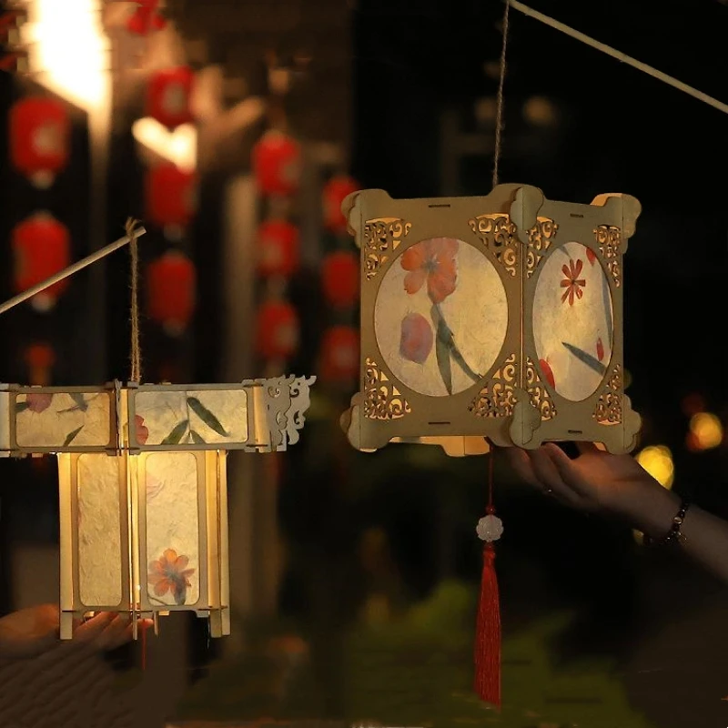 

Paper Lanterns DIY Material Kit Retro Chinese Portable Lantern Wooden Palace Light Festival Party Hanging Decorations Kids' Gift