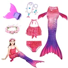 Детский костюм Русалочки с хвостом для девочек, купальный костюм, бикини, купальный костюм, платье для девочек с моноластами для плавания на Хэллоуин