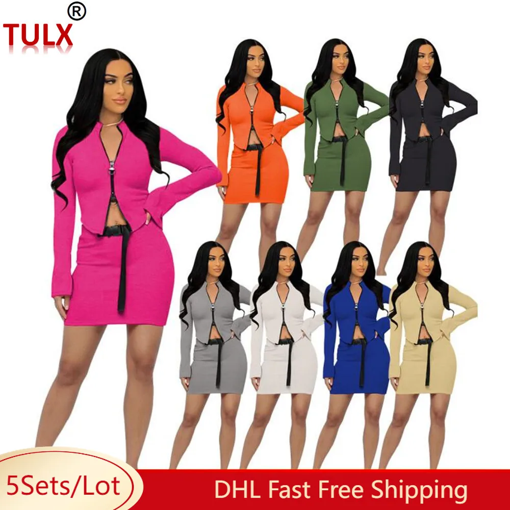 

Женский осенний комплект из топа с длинным рукавом и юбки, комплект из 5 предметов, повседневные Однотонные эластичные спортивные костюмы, 8209