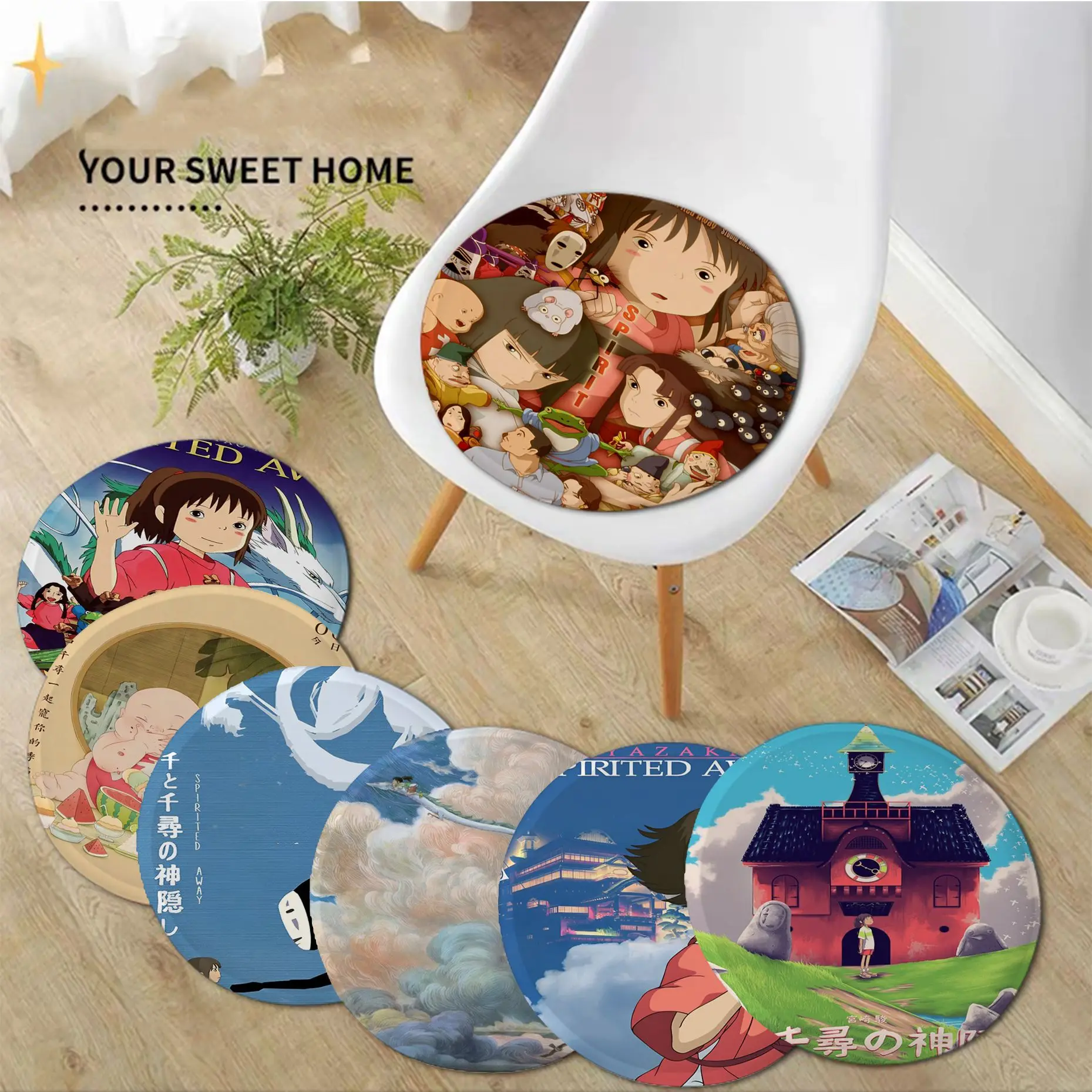

Spirited Away Cushion Mat Tie Rope Chair Cushion Soft Office Car Seat Comfort Breathable 45x45cm Cushion Pads