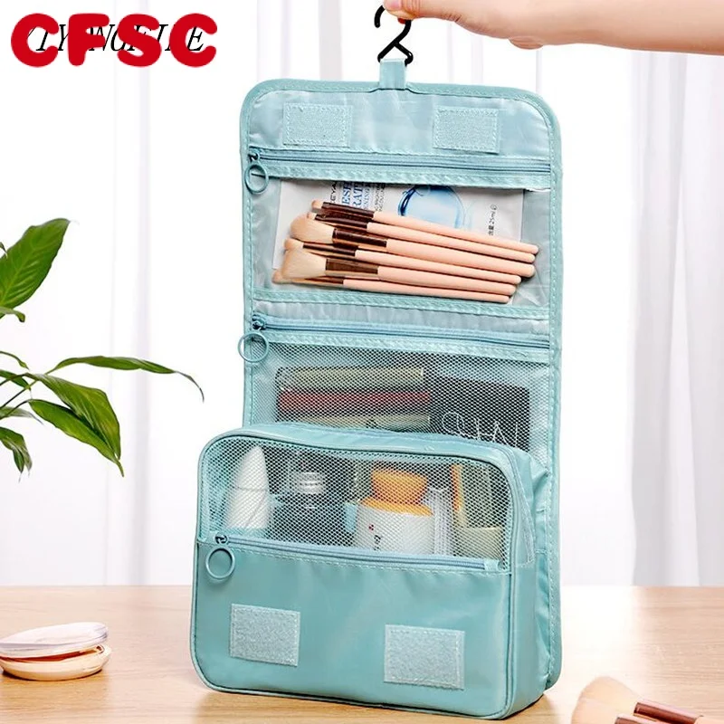 

High Quality Women Cosmetic Bag Travel Makeup Bag Toiletries Organiser Bathroom Waterproof Wash Hook Bag Neceser Hanging Store A