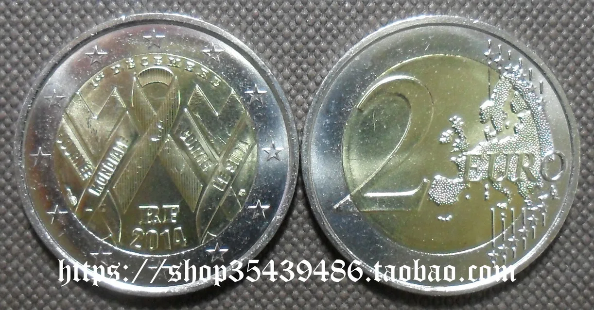 

2014 Оригинальные памятные монеты ко Дню мировой помощи 2 евро в два тона, Франция