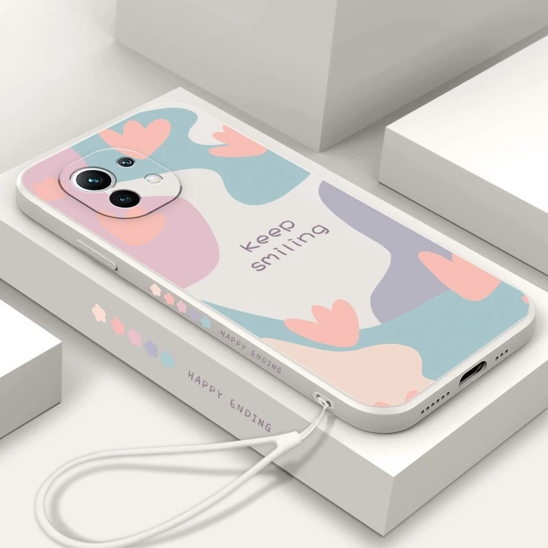 

Flowers Phone Case For Xiaomi Mi 11 Lite 5G NE 12 12X Mi 11T 10T Pro Redmi Note 10 11S 9 9S 10S Pro Max Lanyard Silicone Cover
