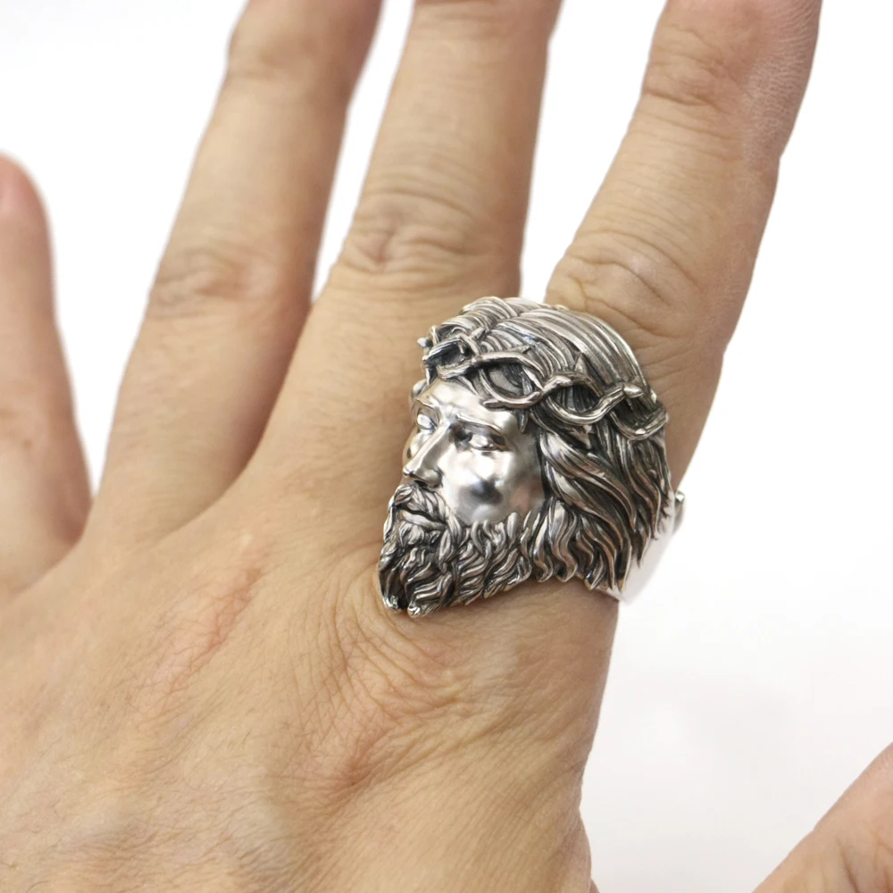 Open 925 Sterling Silver Jesus Christ Ring Biker Punk TA434A US Size 8~15