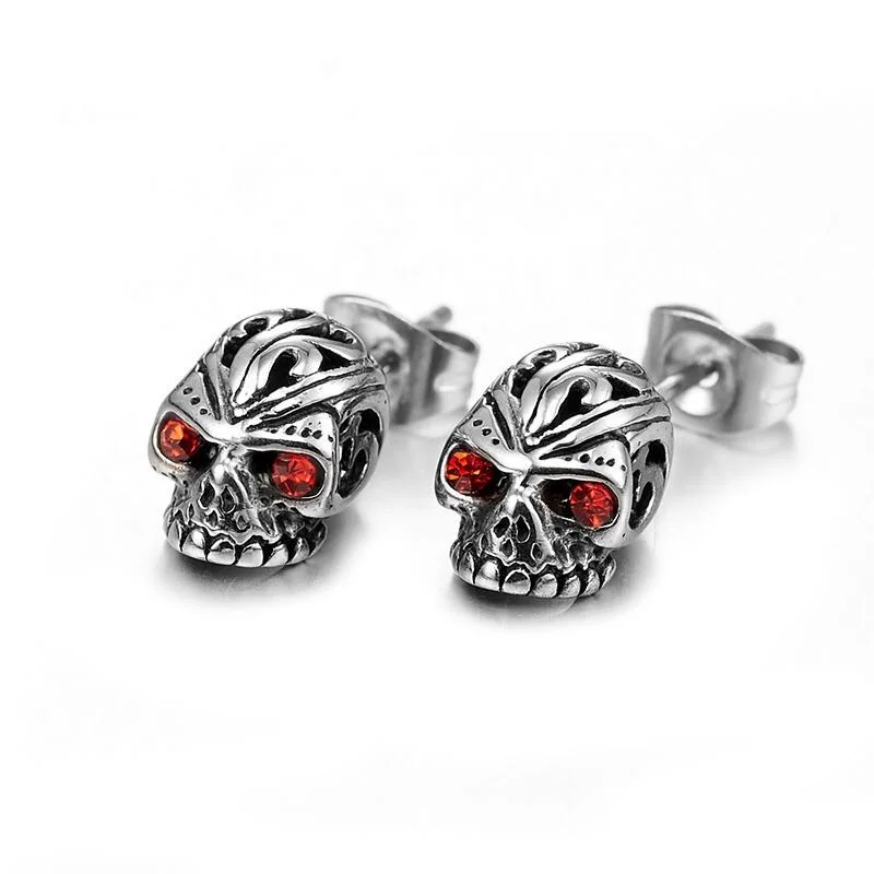 

Men's Retro Ruby Eye Skull Earrings for Women Gothic Punk Motorcycle Skull Stainless Steel Stud Earrings Jewelry