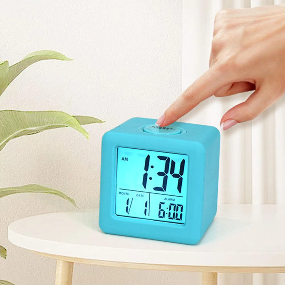 ЖК-будильник цифровой с умным светом мягкий квадрат силиконовой защитной