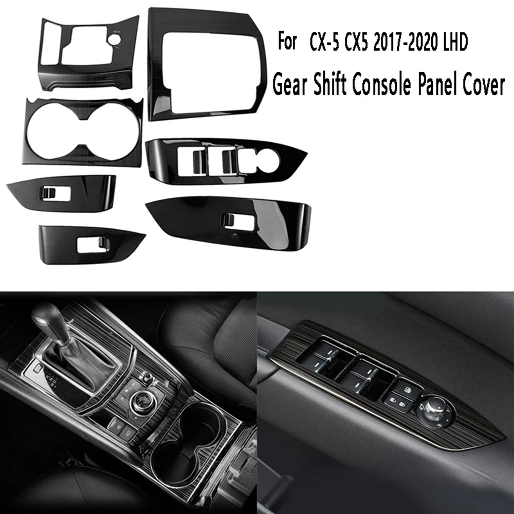 

1 Set Car Gear Shift Console Panel Cover Trim Cup Holder Cover Door Window Switch Cover for Mazda CX-5 CX5 2017-2020 LHD