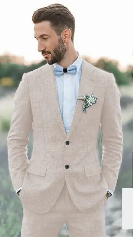 Мужские льняные костюмы пиджаки брюки комплект из 2 предметов формальные