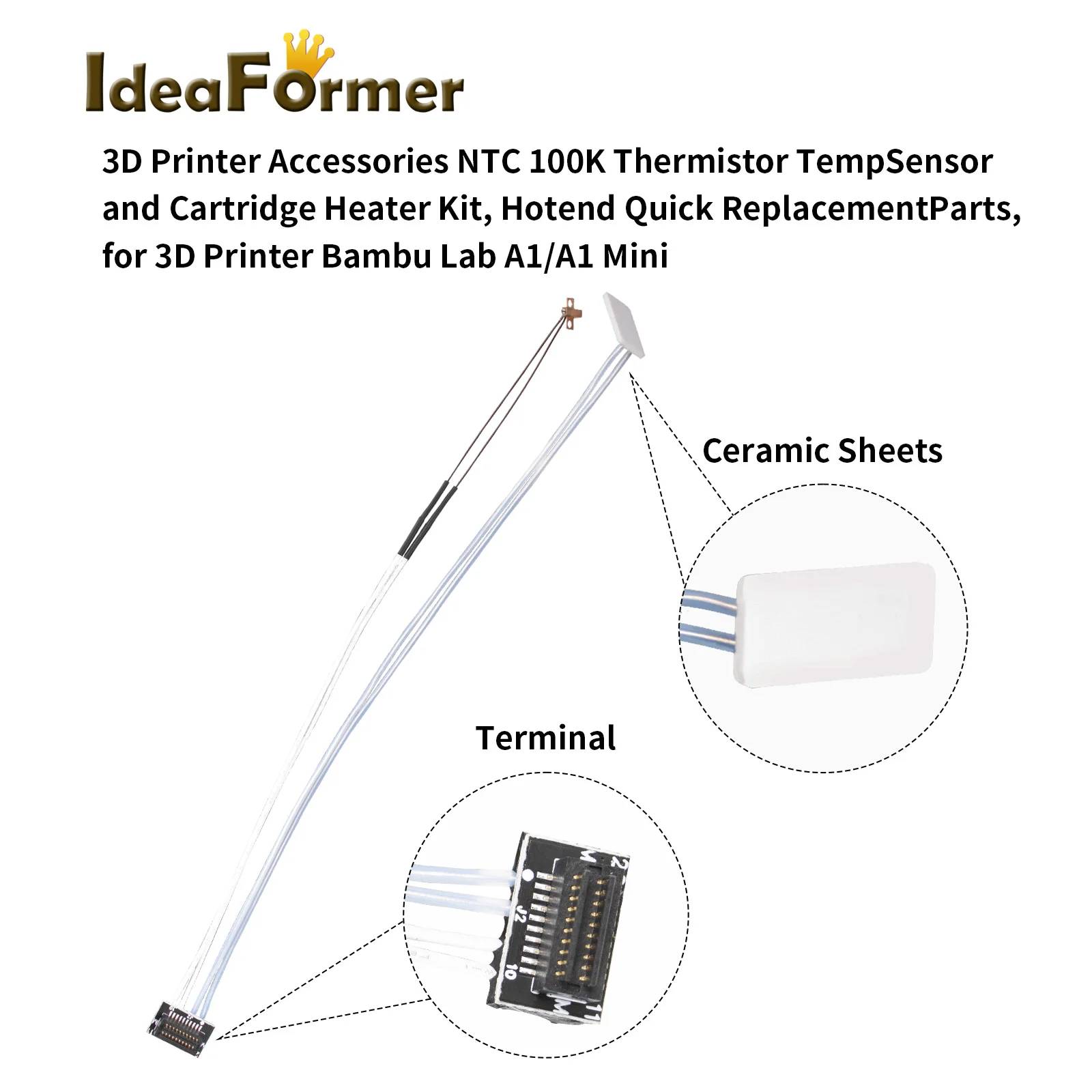 1/2 шт. для Bambu Lab A1/A1 мини-термистор нагревательная пластина mini Hotend быстрая замена