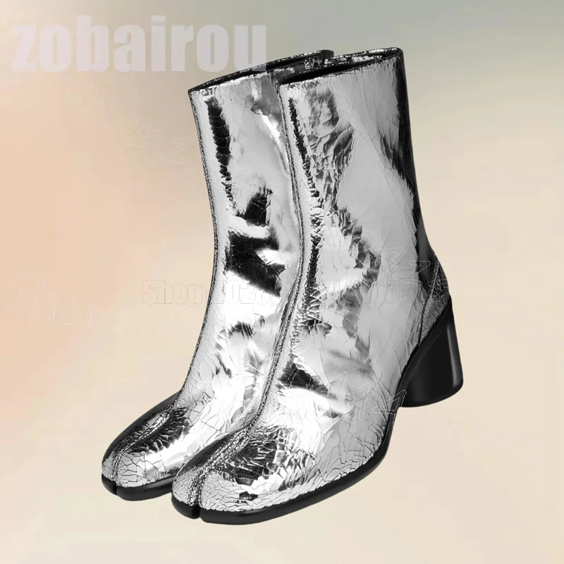 Серебряные ботинки до середины икры с рисунком лошади модные мужские без