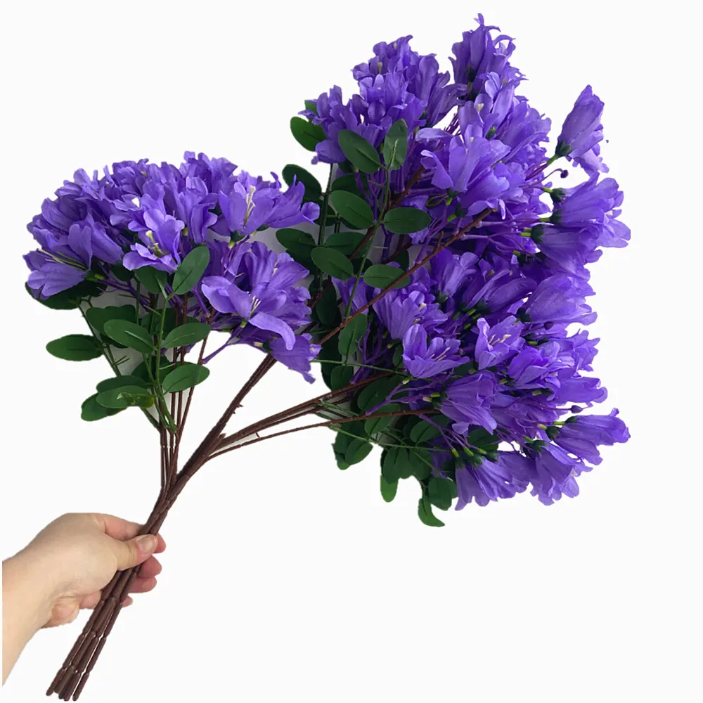 12 шт. шелковая жакаранда цветок ветка искусственная шприца с зелеными листьями