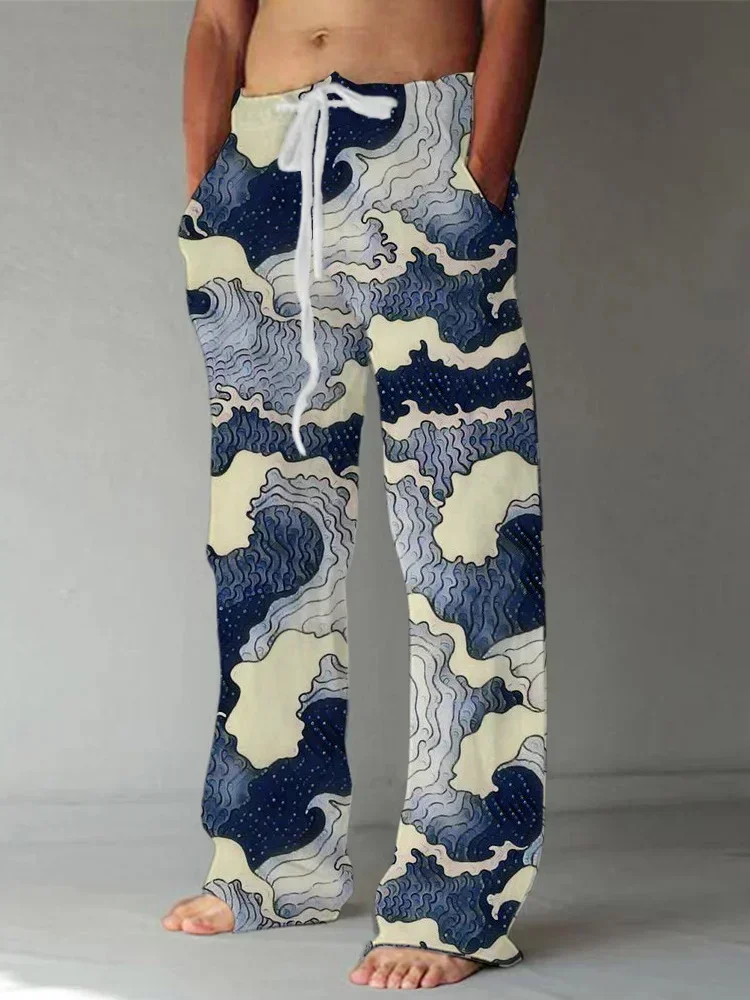 Штаны Ukiyo-e мужские с рисунком повседневные Прямые штаны принтом Красивые