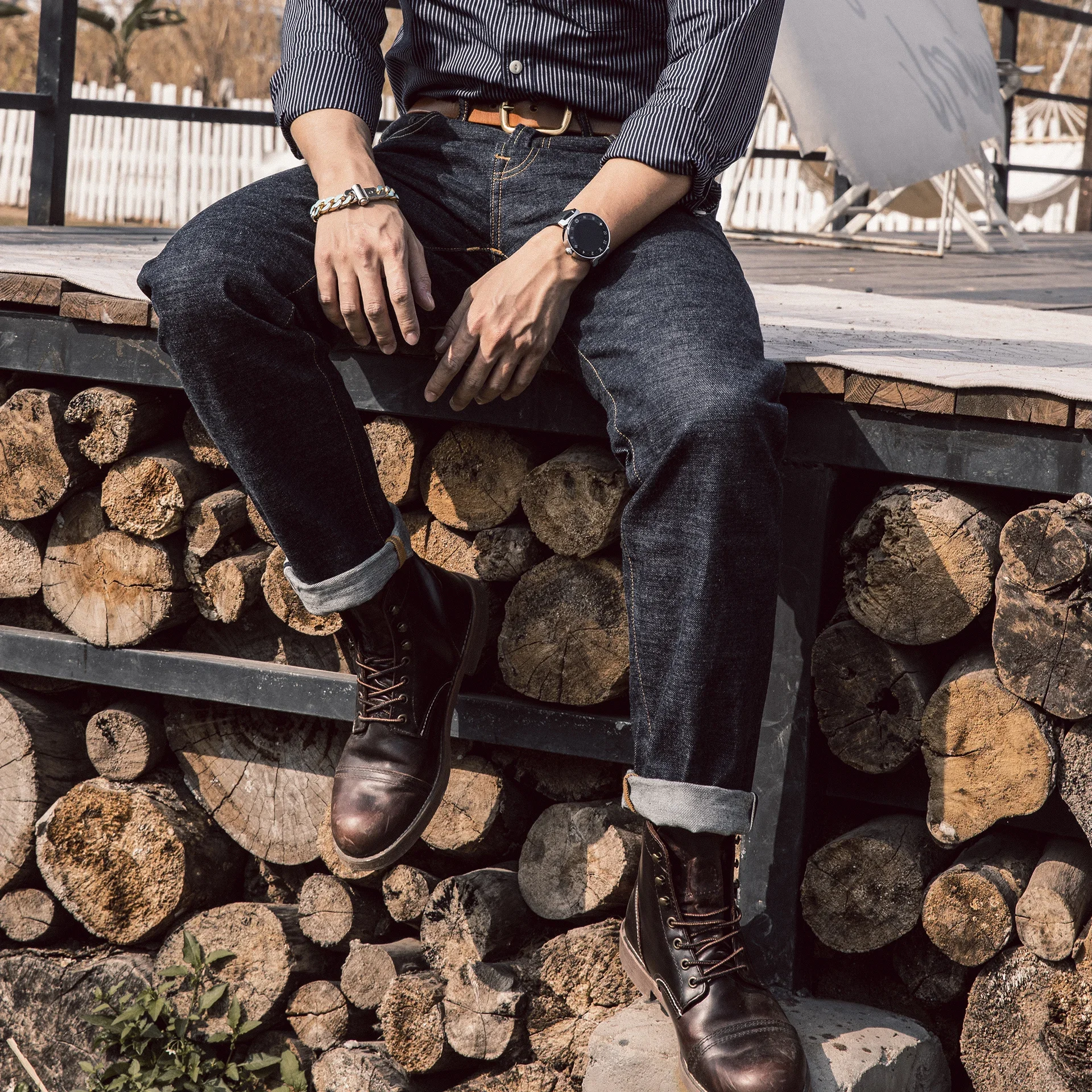 501CT-0002 Брюки супер качества из натуральной индиго с кромкой 14 унций одна стираная