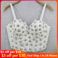 sexy fashion womens corset crop top with strips outer wear ladies tube top handmade flower beaded bustier female spring summer
