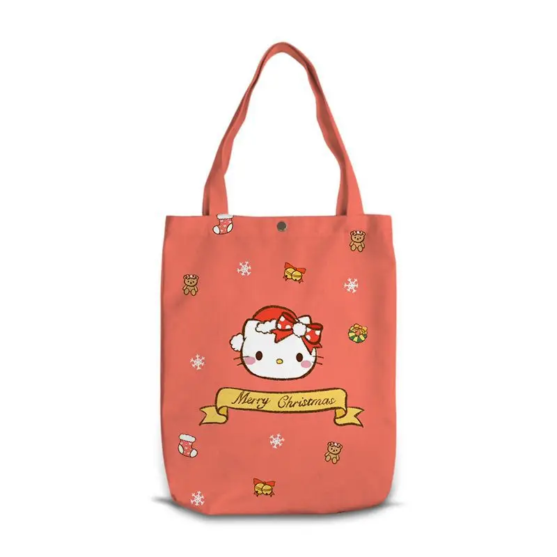 

Hello Kitty Sanrio Canvas Shoulder Bag Anime Kuromi Kawaii Designer Christmas Large Capacity Reusable Women Shopping Handbag