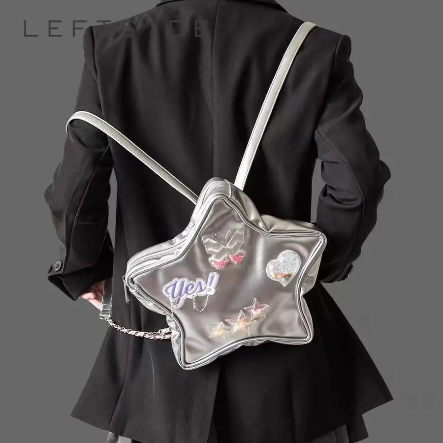 

Маленький серебристый рюкзак из искусственной кожи с пятиконечной звездой 2023 Y2K в стиле ретро, женские школьные сумки для девочек-подростков, рюкзаки