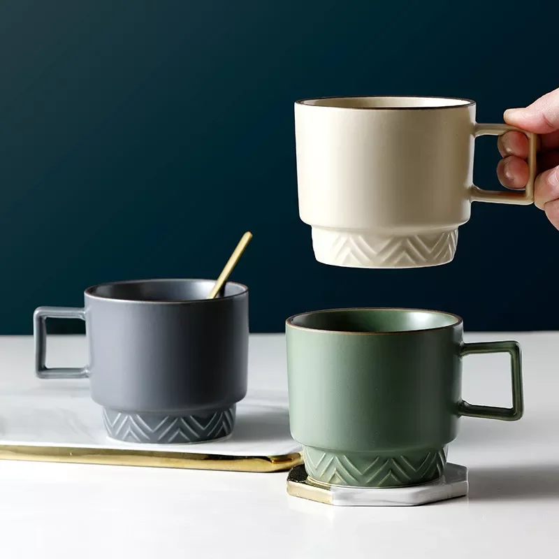 

New in ins Style Ceramic Mug Condensed Coffee Porcelain Tea Cups and Saucer Sets Retro Japanese Bone China Mugs With Spoon Cup