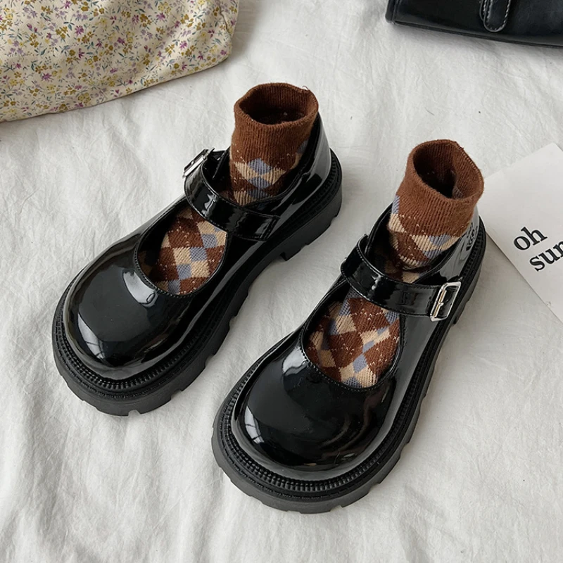 Black Mary Janes Pumps Women Heels Shoes with Strap 2023 New Vintage Round Toe Platform Japanese Style Girls Lolita School Shoes