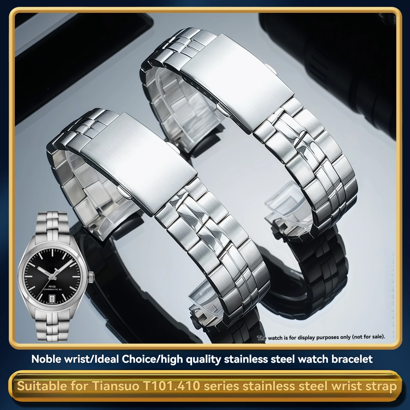Фото Ремешок для часов, подходящий для серии Tissot PR100 T101.410, с изогнутым интерфейсом, из нержавеющей стали, мужской, 20 мм, металлический браслет. №1