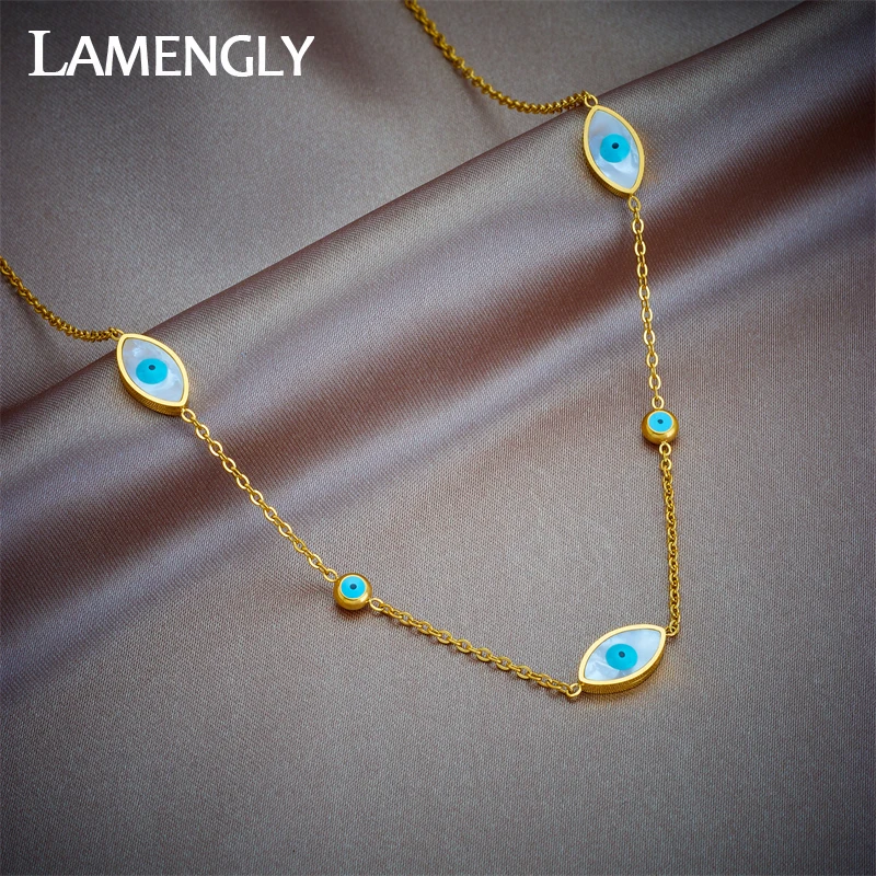 

LAMENGLY 316L Stainless Steel Vintage Eye Choker Necklace For Women Girl New Clavicle Chain Non-fading Jewelry Gift Party Bijoux