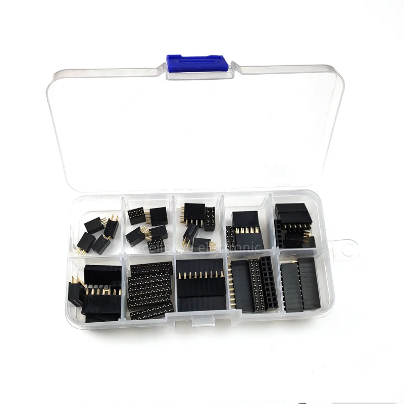 

45Pcs/Box 2*2/3/4/5/6/7/8/9/10P 2.54mm Double Row Female Pin Header Set With Box