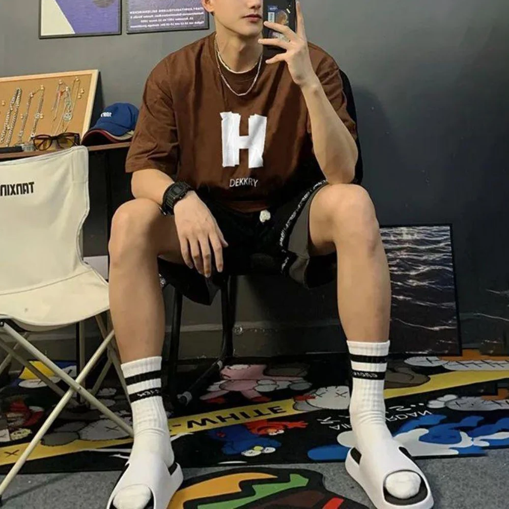 

2023 New Men's T-Shirt 100% Cotton Letter Print 90S T Shirt Short Sleeve Mens Tops Summer Couple O-Neck T-shirts Size M-3XL