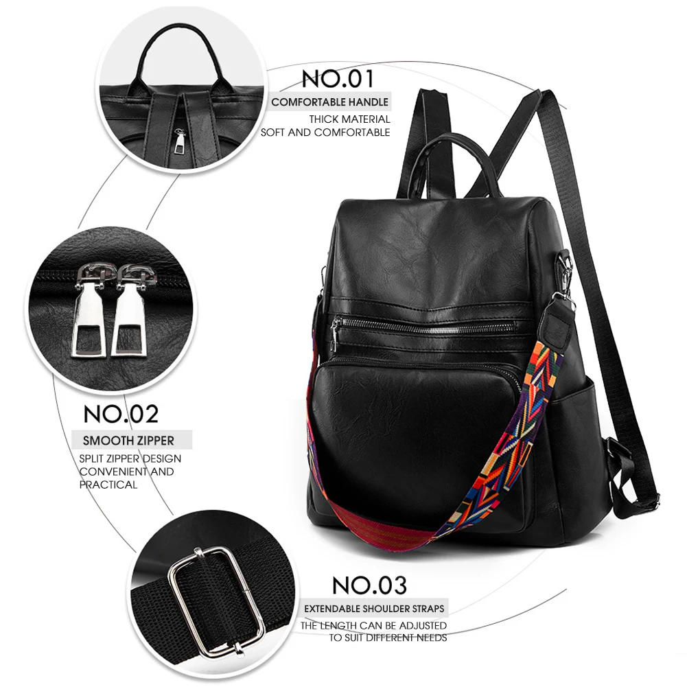 Women Large Capacity PU Leather Anti-theft Casual Backpack Fashion Satchel Bags
