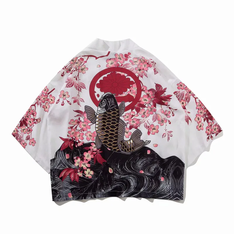 

Bebovizi Japanese Style Crane Koi Kimono Tokyo Streetwear Haori Men Women Cardigan Japan Girl Robe Chinese Dragon Anime Clothes