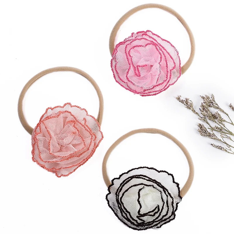 

Chic Baby Headband Rose Flower Hair Band For Girl Princess Elastic Hairbands Child Thin Nylon Accessory Newborn Summer Headwear