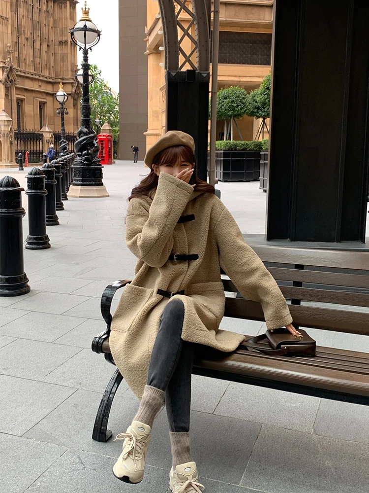 Bigking Daikin пальто с капюшоном из овечьей шерсти женское осенне-зимнее новое