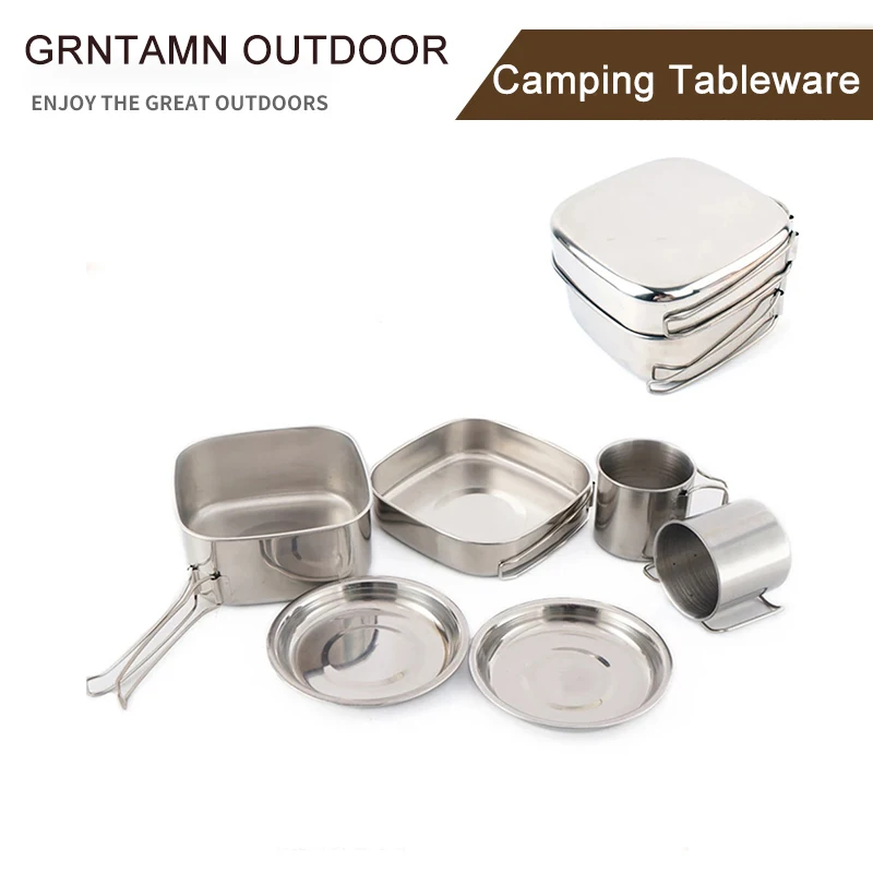 Посуда из нержавеющей стали для кемпинга на открытом воздухе набор пикника