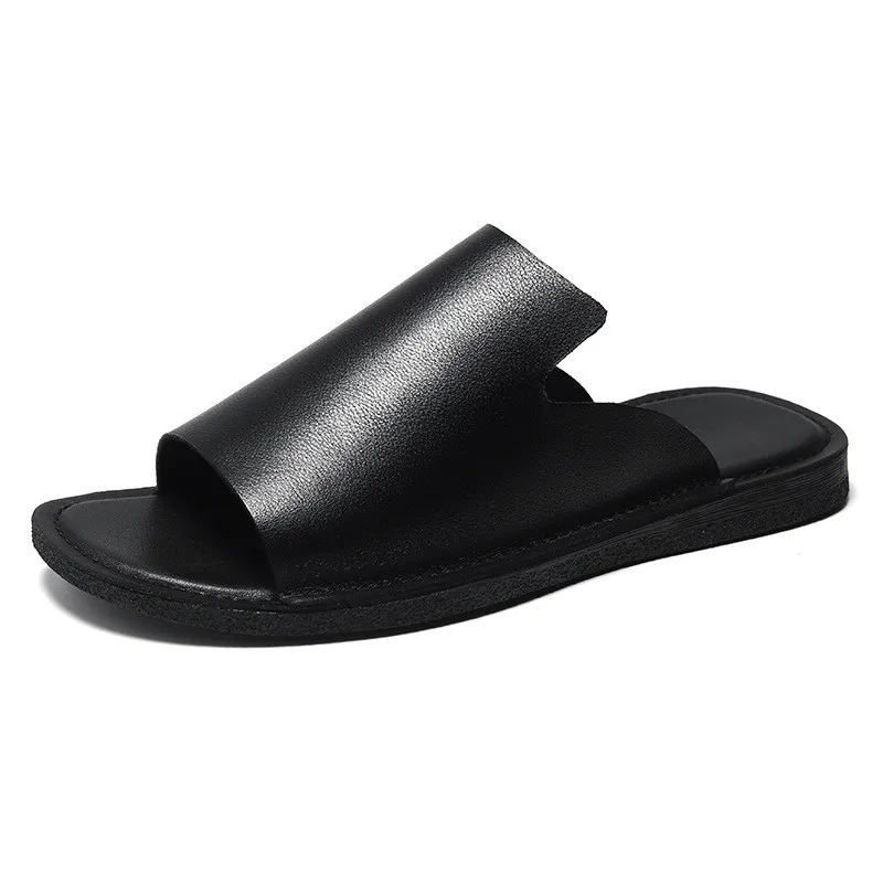 Мужские мягкие кожаные шлепанцы Новинка лета 2024 стильные удобные уличные