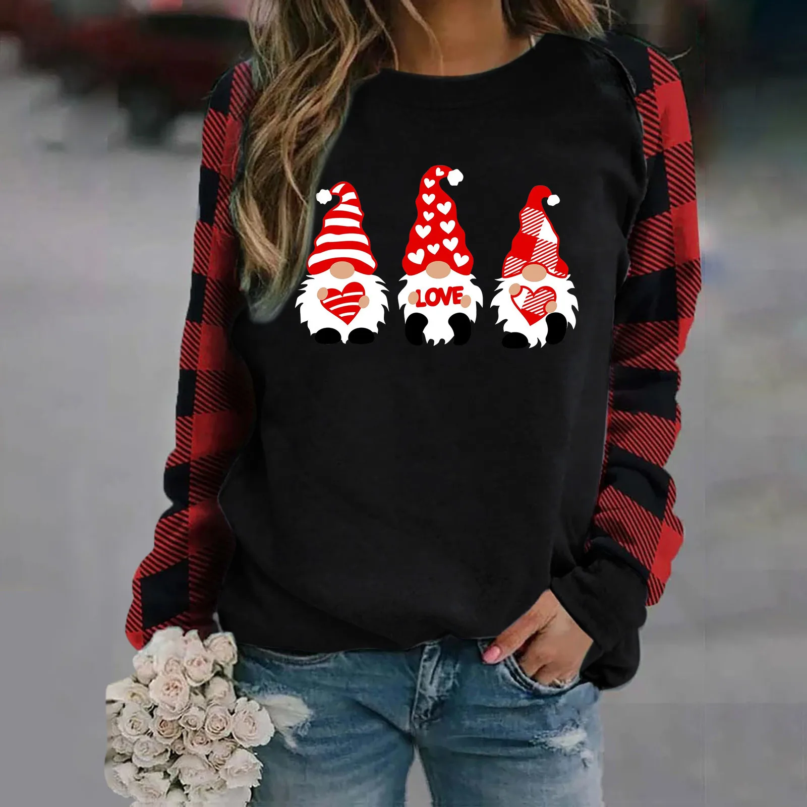 

Women Valentine's Day Plaid Printing Casual Pullover Sweatshirts Long Sleeve Womens Tunic Zip up Sweatshirt Fleece Sweater Dress